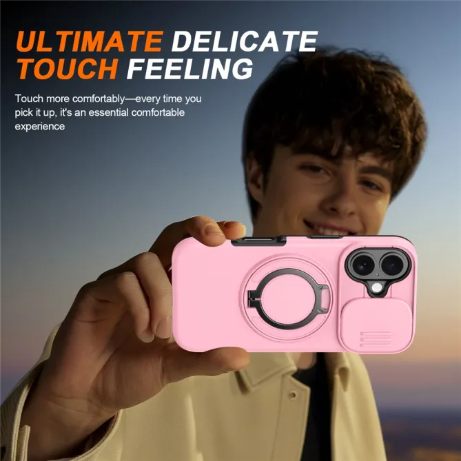 Coque iPhone 16 Plus magnétique cache caméra coulissant anneau rotatif