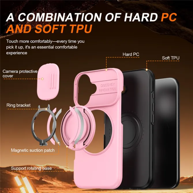 Coque iPhone 16 Plus magnétique cache caméra coulissant anneau rotatif
