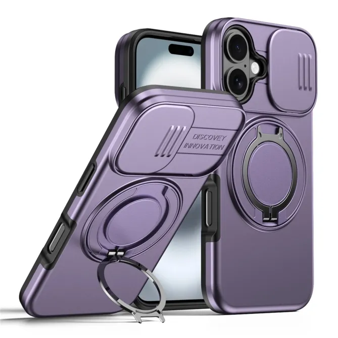 Coque iPhone 16 Plus magnétique cache caméra coulissant anneau rotatif