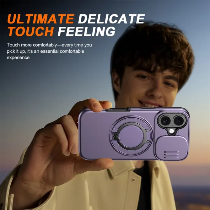 Coque iPhone 16 Plus magnétique cache caméra coulissant anneau rotatif