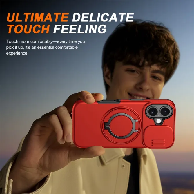 Coque iPhone 16 Plus magnétique cache caméra coulissant anneau rotatif