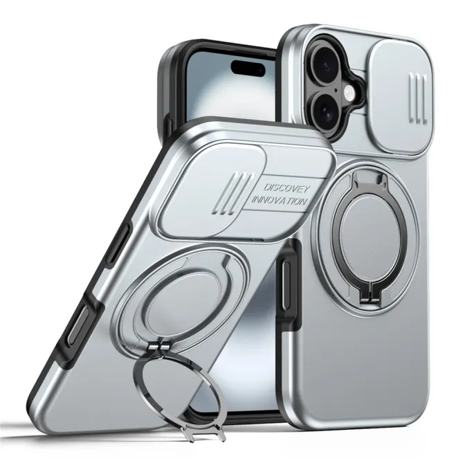 Coque iPhone 16 Plus magnétique cache caméra coulissant anneau rotatif