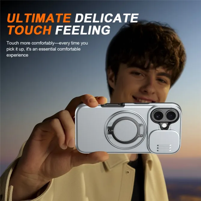 Coque iPhone 16 Plus magnétique cache caméra coulissant anneau rotatif