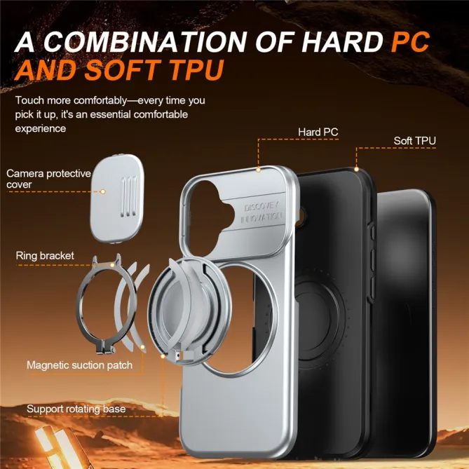 Coque iPhone 16 Plus magnétique cache caméra coulissant anneau rotatif