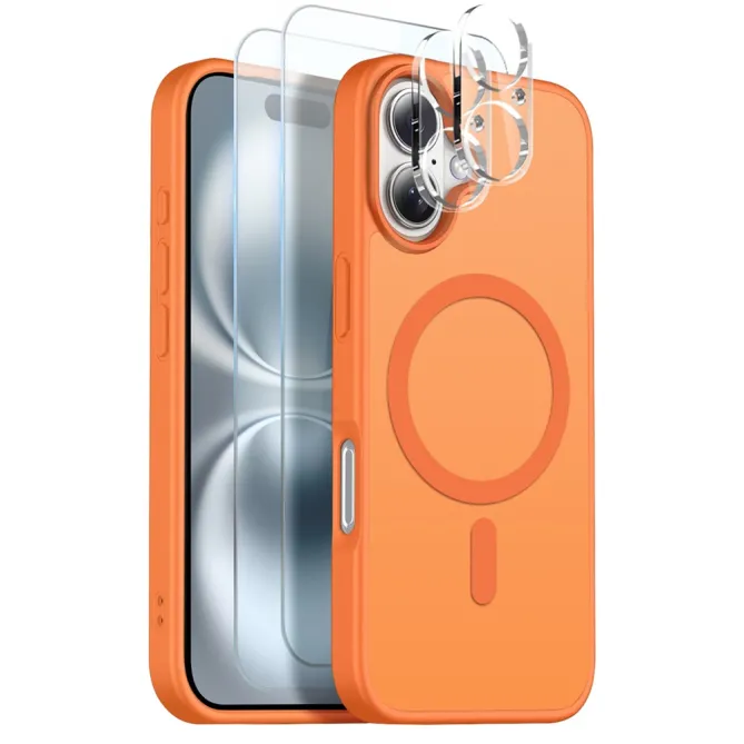 Coque iPhone 16 Plus magnétique mate pack 5 en 1 avec 2 verres trempés et 2 films objectifs