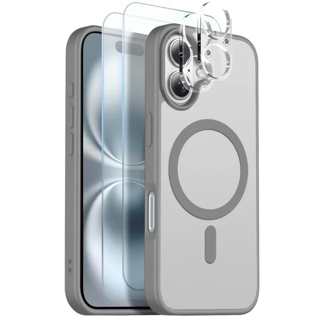 Coque iPhone 16 Plus magnétique mate pack 5 en 1 avec 2 verres trempés et 2 films objectifs