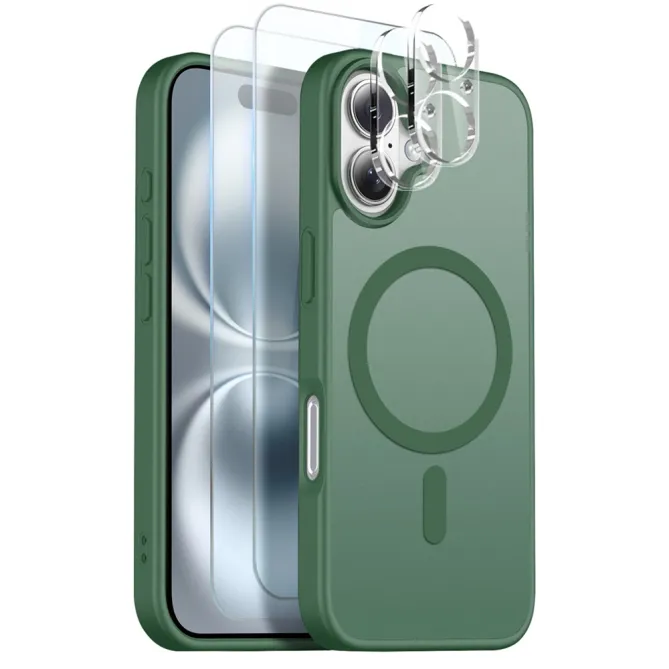 Coque iPhone 16 Plus magnétique mate pack 5 en 1 avec 2 verres trempés et 2 films objectifs