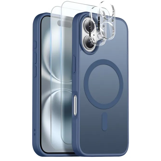 Coque iPhone 16 Plus magnétique mate pack 5 en 1 avec 2 verres trempés et 2 films objectifs