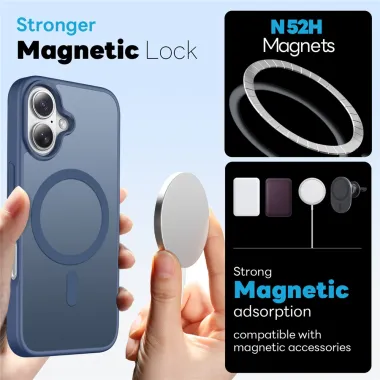 Coque iPhone 16 Plus magnétique mate pack 5 en 1 avec 2 verres trempés et 2 films objectifs Bleu Foncé - photo 27