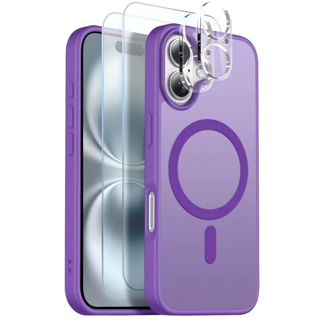 Coque iPhone 16 Plus magnétique mate pack 5 en 1 avec 2 verres trempés et 2 films objectifs