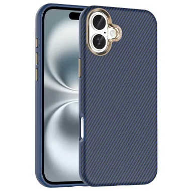 Coque iPhone 16 Plus texture carbone compatible MagSafe cadre caméra métal
