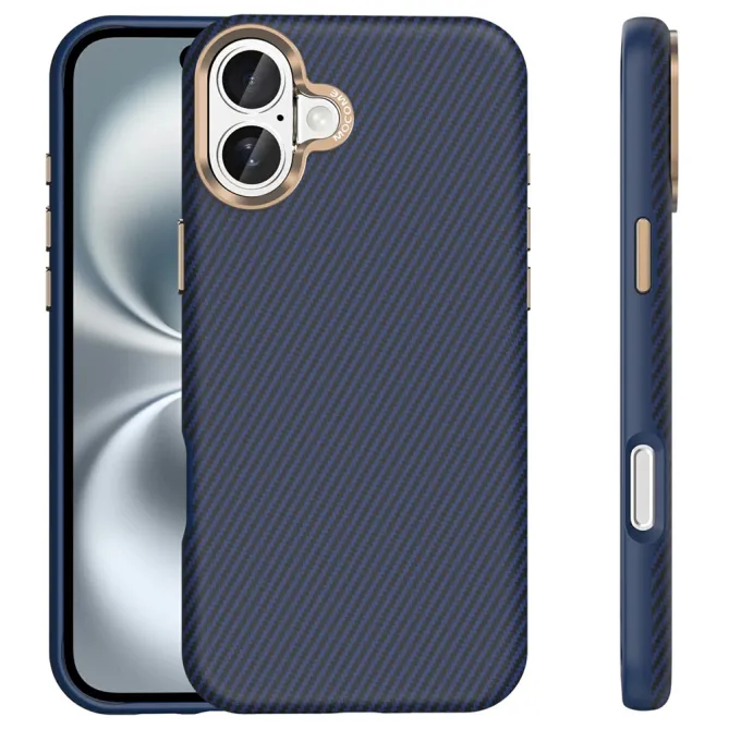 Coque iPhone 16 Plus texture carbone compatible MagSafe cadre caméra métal