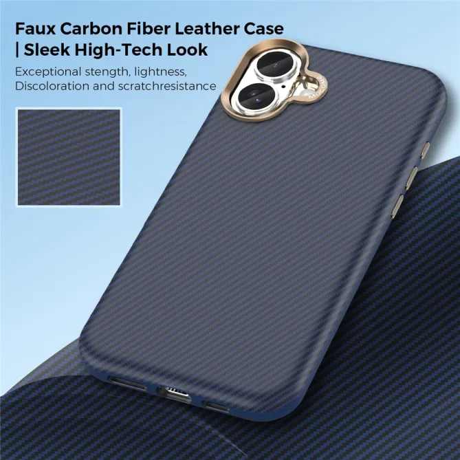 Coque iPhone 16 Plus texture carbone compatible MagSafe cadre caméra métal