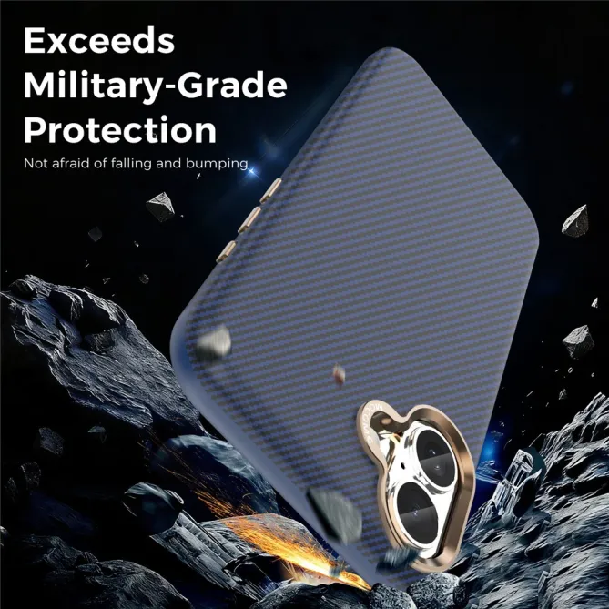 Coque iPhone 16 Plus texture carbone compatible MagSafe cadre caméra métal