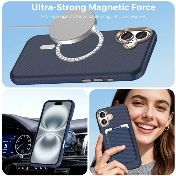 Coque iPhone 16 Plus texture carbone compatible MagSafe cadre caméra métal
