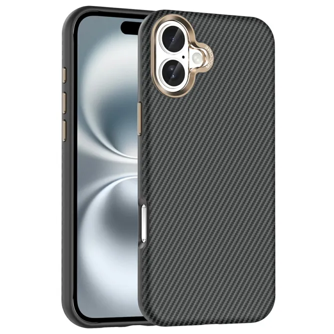 Coque iPhone 16 Plus texture carbone compatible MagSafe cadre caméra métal