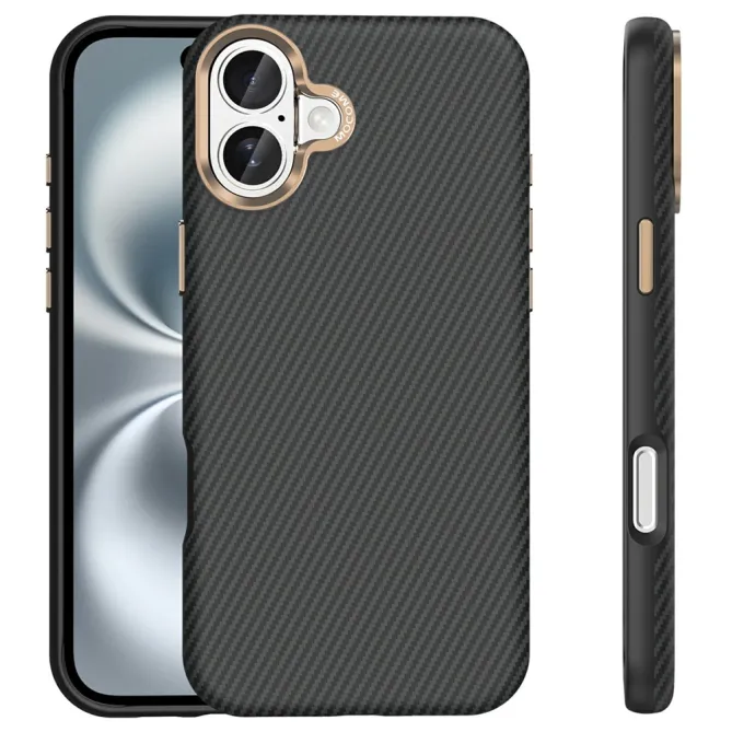 Coque iPhone 16 Plus texture carbone compatible MagSafe cadre caméra métal