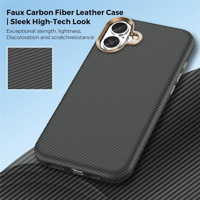 Coque iPhone 16 Plus texture carbone compatible MagSafe cadre caméra métal