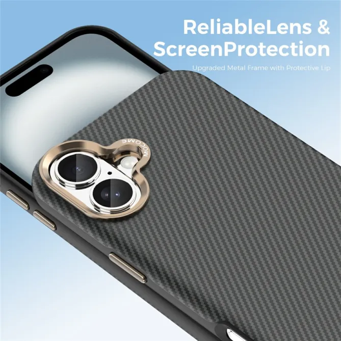 Coque iPhone 16 Plus texture carbone compatible MagSafe cadre caméra métal