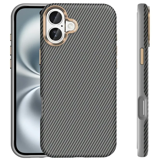 Coque iPhone 16 Plus texture carbone compatible MagSafe cadre caméra métal
