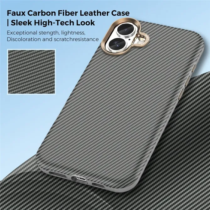 Coque iPhone 16 Plus texture carbone compatible MagSafe cadre caméra métal