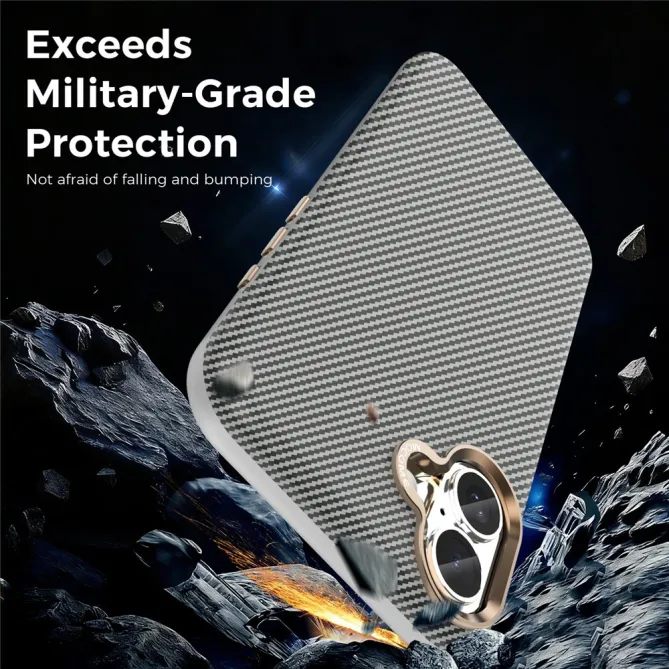 Coque iPhone 16 Plus texture carbone compatible MagSafe cadre caméra métal