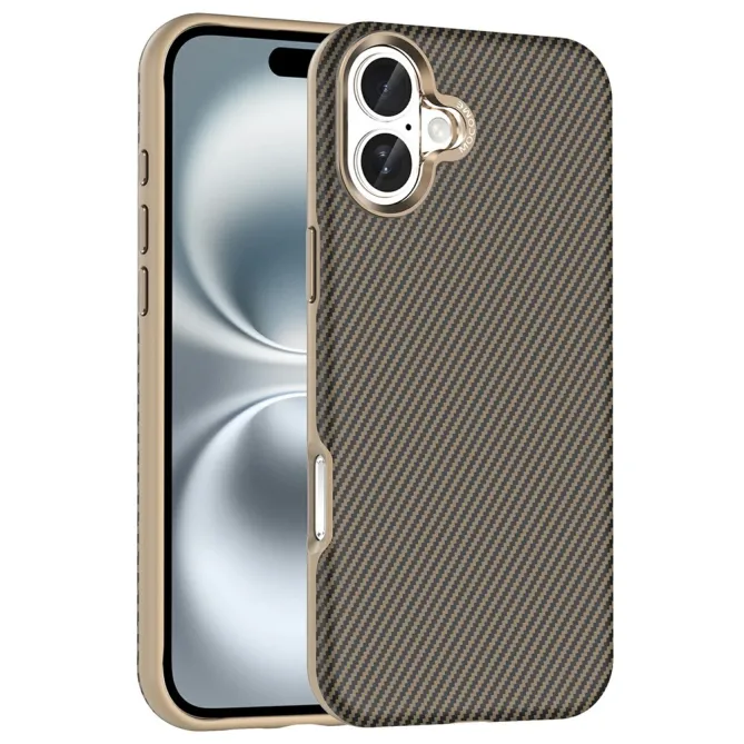 Coque iPhone 16 Plus texture carbone compatible MagSafe cadre caméra métal