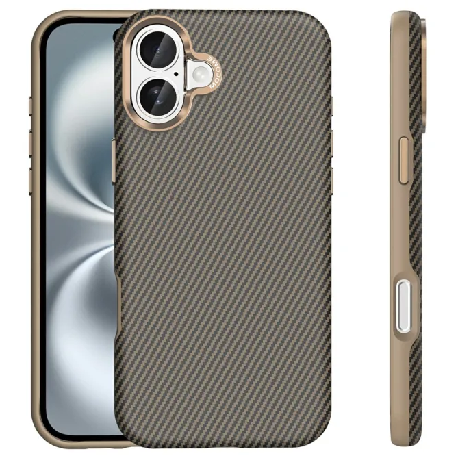 Coque iPhone 16 Plus texture carbone compatible MagSafe cadre caméra métal