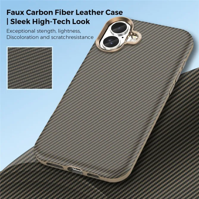 Coque iPhone 16 Plus texture carbone compatible MagSafe cadre caméra métal