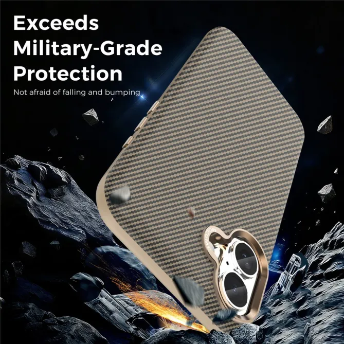 Coque iPhone 16 Plus texture carbone compatible MagSafe cadre caméra métal