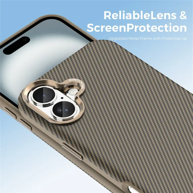 Coque iPhone 16 Plus texture carbone compatible MagSafe cadre caméra métal