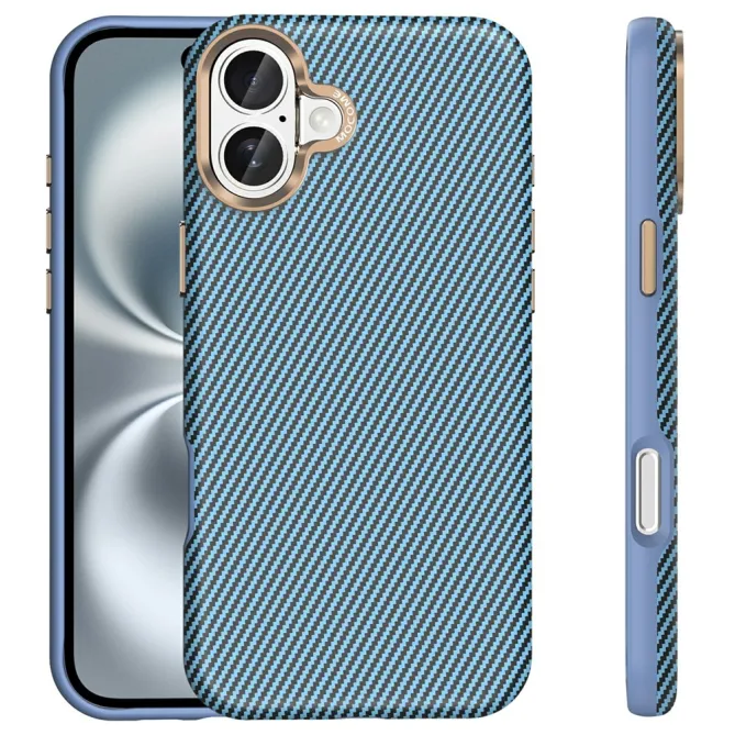 Coque iPhone 16 Plus texture carbone compatible MagSafe cadre caméra métal