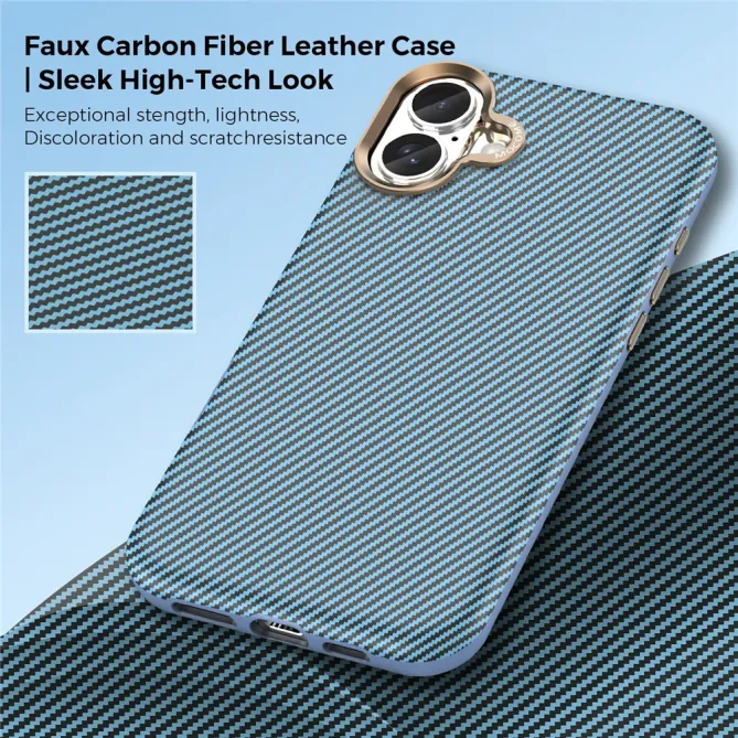 Coque iPhone 16 Plus texture carbone compatible MagSafe cadre caméra métal
