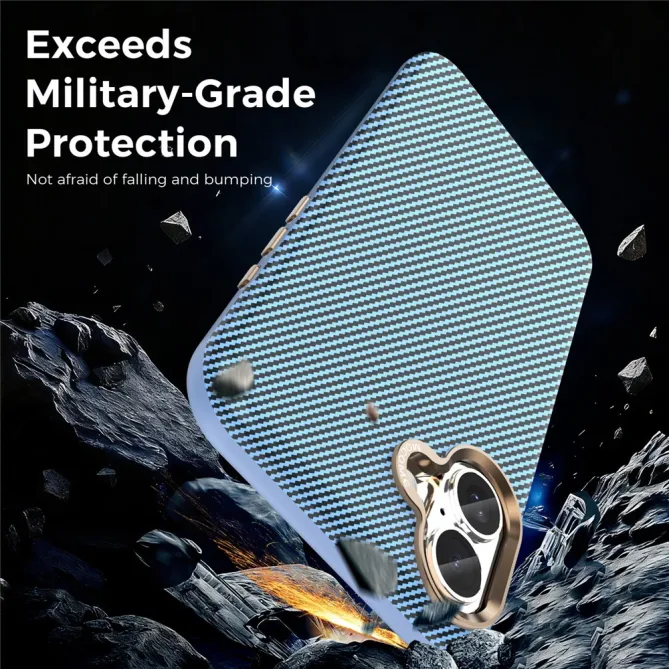 Coque iPhone 16 Plus texture carbone compatible MagSafe cadre caméra métal