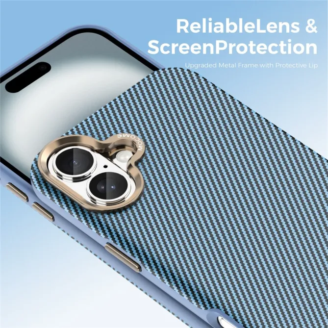 Coque iPhone 16 Plus texture carbone compatible MagSafe cadre caméra métal
