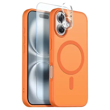 Coque iPhone 16 Plus magnétique mate dépoli pack 3 en 1 avec verre trempé et film objectifs