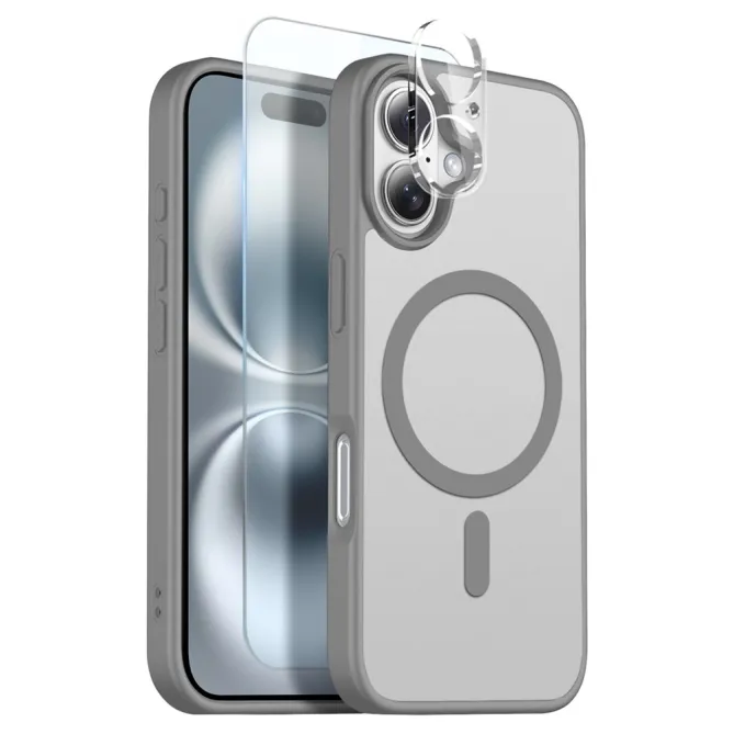 Coque iPhone 16 Plus magnétique mate dépoli pack 3 en 1 avec verre trempé et film objectifs