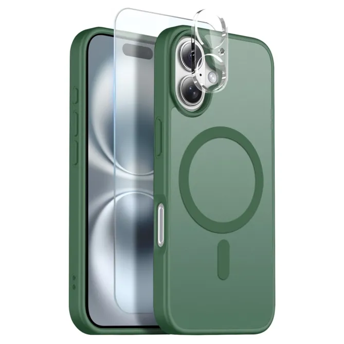 Coque iPhone 16 Plus magnétique mate dépoli pack 3 en 1 avec verre trempé et film objectifs