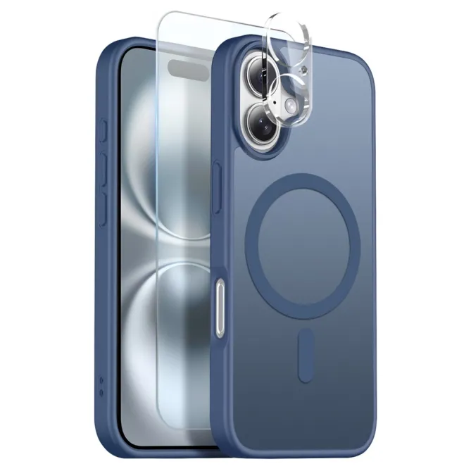 Coque iPhone 16 Plus magnétique mate dépoli pack 3 en 1 avec verre trempé et film objectifs