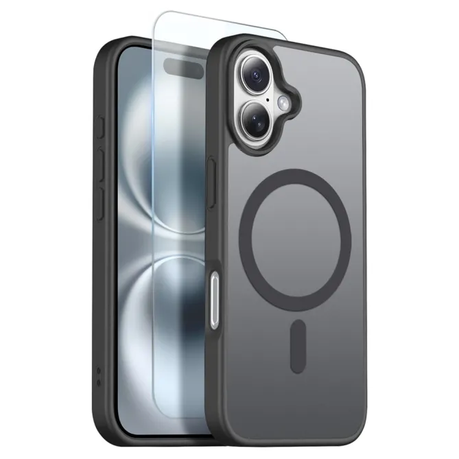 Coque iPhone 16 Plus magnétique mate compatible MagSafe avec verre trempé