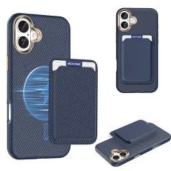 Coque iPhone 16 Plus texture carbone magnétique avec porte-cartes détachable