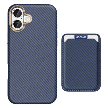 Coque iPhone 16 Plus texture carbone magnétique avec porte-cartes détachable