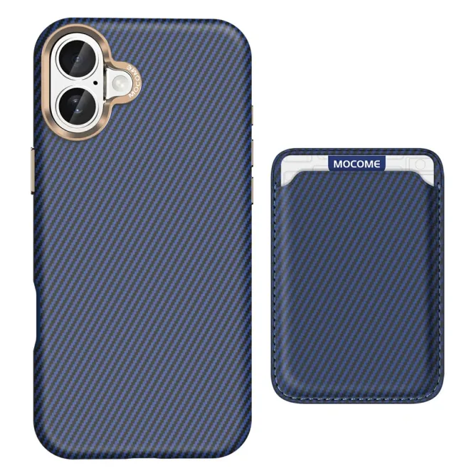 Coque iPhone 16 Plus texture carbone magnétique avec porte-cartes détachable
