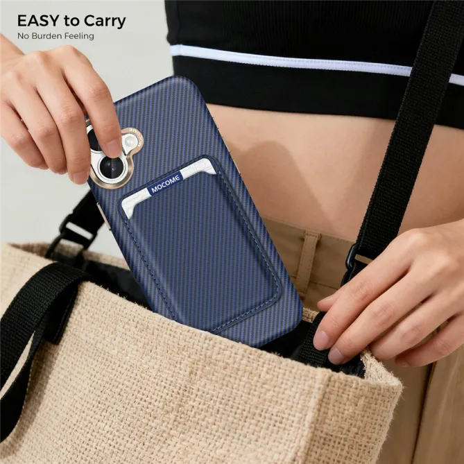Coque iPhone 16 Plus texture carbone magnétique avec porte-cartes détachable