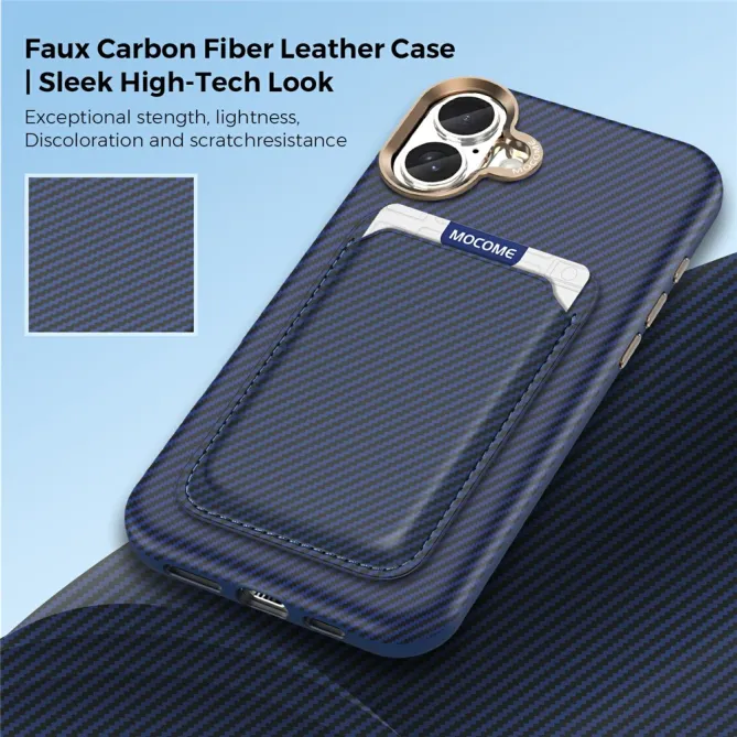 Coque iPhone 16 Plus texture carbone magnétique avec porte-cartes détachable