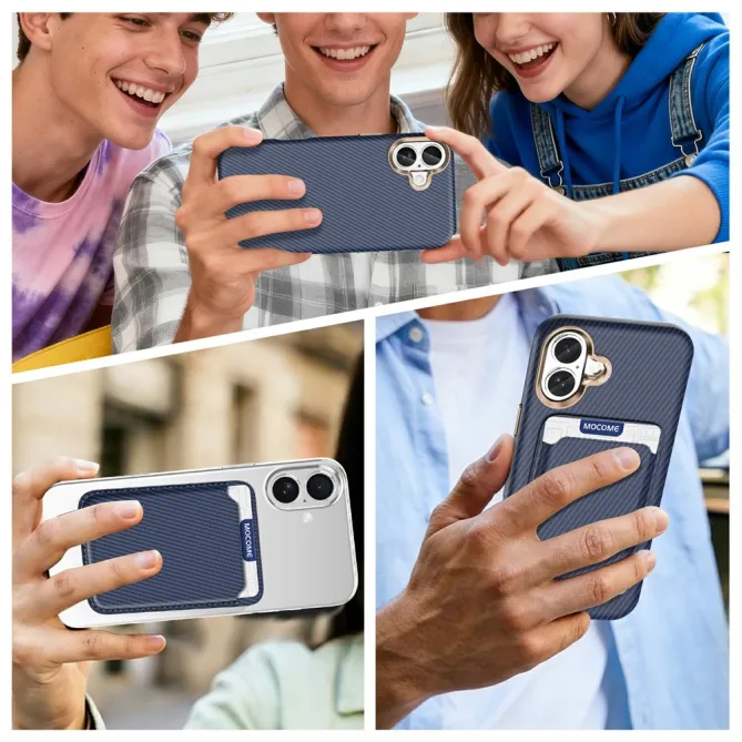 Coque iPhone 16 Plus texture carbone magnétique avec porte-cartes détachable