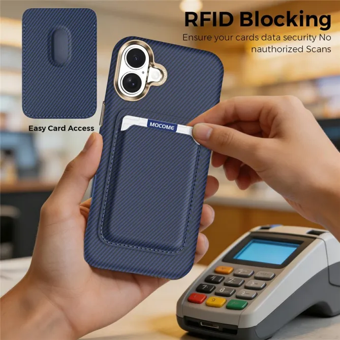 Coque iPhone 16 Plus texture carbone magnétique avec porte-cartes détachable