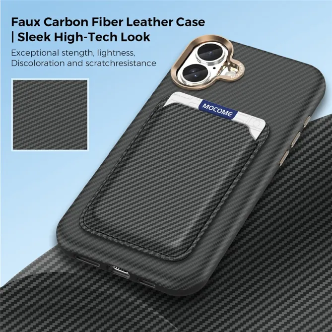 Coque iPhone 16 Plus texture carbone magnétique avec porte-cartes détachable