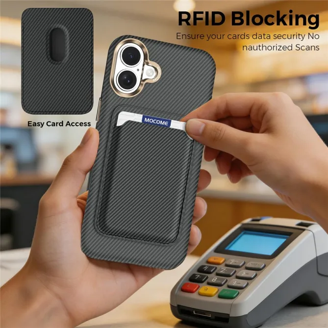 Coque iPhone 16 Plus texture carbone magnétique avec porte-cartes détachable