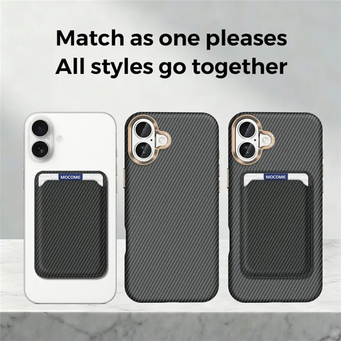 Coque iPhone 16 Plus texture carbone magnétique avec porte-cartes détachable